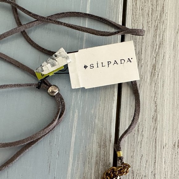 Silpada Courtyard Chic Suede Cord Necklace w Agate Pyrite Sterling Labradorite - Picture 5 of 7